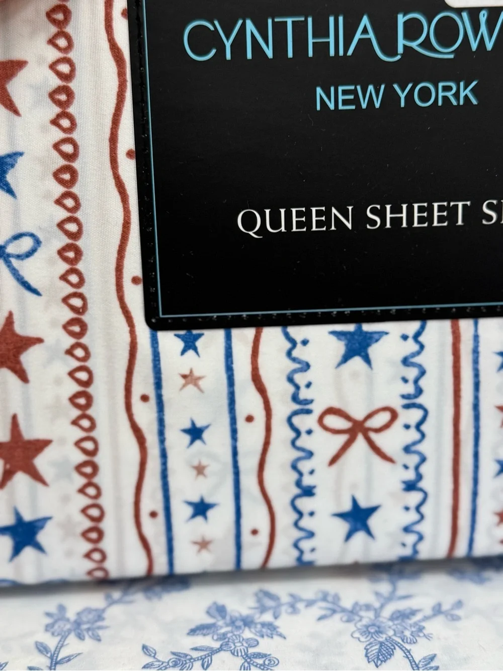 Cynthia Rowley White Sheet Set with Red & Blue Star Stripe Motif